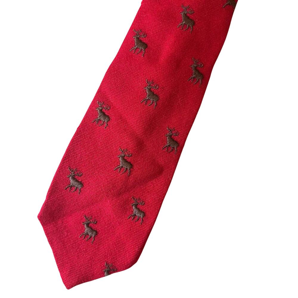 Ruffler by Rooster Vintage Red Wool Embordered 100% Wool Tie